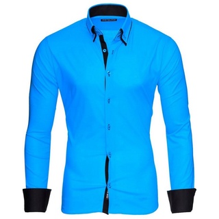 Reslad Langarmhemd Reslad Herren Langarm Hemd Alabama RS-7050 Doppelkragen Kontrast Männer Hemden blau|schwarz L
