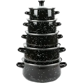 HERZBERG HG04128 Topf-Set 10-tlg. Bräter + Kasserolle + Kochtopf + Stielkasserolle + Dämpfeinsatz + Glasdeckel