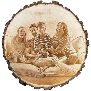 Personalisierte Baumscheibe mit Fotogravur – Individuelles Fotogeschenk | personalisierte Geschenke, Hochzeitsgeschenk für Brautpaar, Jahrestag Geschenke, Geburtstag & Hochzeitstag, massives Holz
