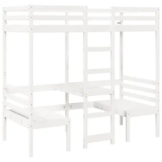vidaXL Hochbett mit Schreibtisch & Stühlen 75 x 190 cm Kiefer massiv weiß