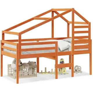 vidaXL Hochbett mit Dach 80 x 200 cm Kiefer massiv braun