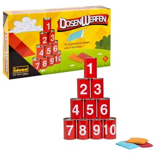 Idena Spiel, Idena 40189 - Spiel-Set Dosenwerfen mit 10 nummerierten Metall-Dosen rot