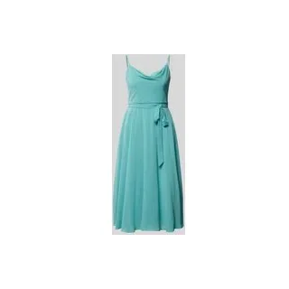 Knielanges Cocktailkleid mit Bindegürtel, Blau, 32