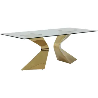 Kare Design Tisch Gloria, gold, 100x200cm, luxuriöser Esstisch, Glastisch für 8 Personen, Wohnzimmertisch, Stahl-Beine, Sicherheitsglas, 75x100x200cm (H/B/T)