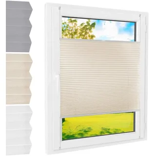Plissee Klemmfix [Creme, 85x220 cm] ohne Bohren für Tür & Fenster, Faltrollo mit einfacher Montage/Bietet optimalen Sichtschutz und Privatsphäre, idealer Sonnenschutz