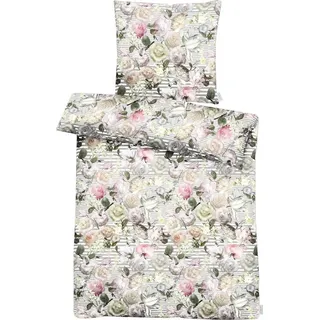 APELT Bettwäsche Cosima, Satin, 2 teilig, Blumige Rosenträume und Boudoir-feeling bunt|grau