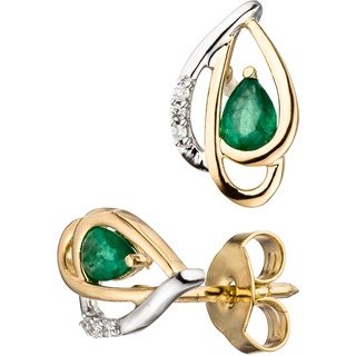 Paar Ohrstecker JOBO "Ohrringe mit Smaragd und 6 Diamanten" Ohrringe Gr. P2 = erkennbare Einschlüsse, Gelbgold 585-Diamanten, gelb (gelbgold 585) Damen Ohrstecker