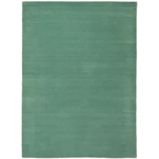 carpetfine Wollteppich CARPETFINE "Gabbeh Lola Uni", blau (türkis), B:200cm H:14mm L:290cm, Wolle, Teppiche, mit natürlichem Pflanzenmaterial von Hand gewebt, auch in Rund