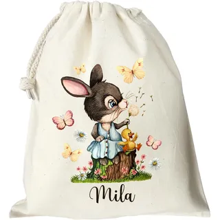 ilka parey wandtattoo-welt Osterbeutel Osterkörbchen Ostergeschenk Häschen Hase Hasen Möhre personalisiert mit Namen Schmetterlinge handmade osb1 - M