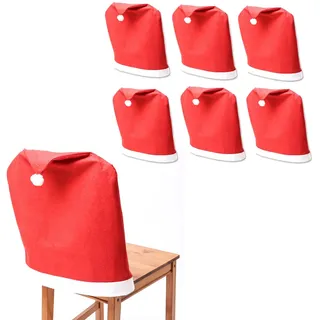 MARELIDA 6x Stuhlbezug Weihnachtsmütze Stuhlhusse Stuhlüberzug Weihnachten