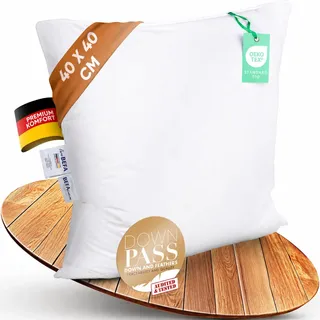 BEFA NATUR Daunenkissen 40x40 cm | 3-Kammer Kopfkissen | 90% Daunen & 10% Federkissen | 350g Füllgewicht |Allergiker geeignet (NOMITE) | Tierwohl (DOWNPASS) | Oeko-TEX Klasse 1 | Made in Germany