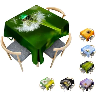 Surwin Tischdecke Abwaschbar Quadratisch, Modern Löwenzahn Gedruckte Tischtuch, Gartentischdecke, für Wohnzimmer, Esszimmer, Balkon, Party, Geburtstag (Dunkelgrün,90x90cm)