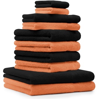 Betz Handtuch Set 10-TLG. Handtuch-Set Classic 100% Baumwolle 2 Duschtücher 4 Handtücher 2 Gästetücher 2 Seiftücher Farbe orange und schwarz, 100% Baumwolle orange|schwarz