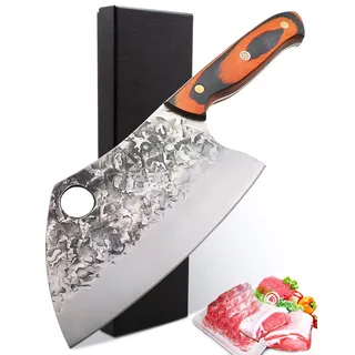 Kitory Serbisches Hackmesser 18 cm Chinesisches Küchenmesser für Fleisch und Knochen, Scharfe Metzgermesser Hackbeil Messer, Ergonomischem Mosaik Niete Pakkawood Griff