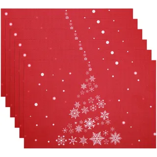 Banchif Tischsets Weihnachten Das Tischset Ist Mit Schneeflocke und Weihnachtsbaum Motiv Abwaschbar rutschfest Abgrifffeste Hitzebeständig PVC Platzsets Tischdeko Weihnachten Set of 6
