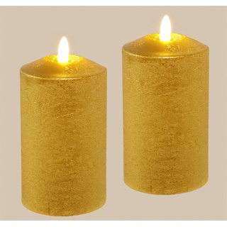 I.GE.A. LED-Kerze Batteriebetriebene LED-Kerzen aus Echtwachs, Höhe ca. 12,5 cm (Set, 2-tlg), warmweißes Stimmungslicht, Stumpenkerze für den Adventskranz goldfarben