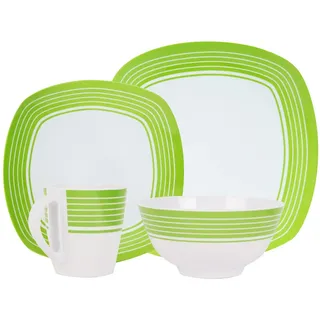 HEKERS Geschirr-Set 100% Melamin Geschirr (4-24 teilig) Classic weiß/grün (eckig) (4-tlg)