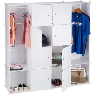 Relaxdays Kleiderschrank Stecksystem mit 12 Fächern, großer Garderobenschrank aus Kunststoff, 145,5 x 145,5 cm, weiß