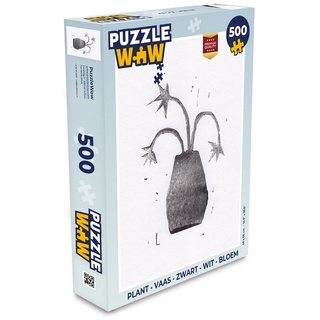 MuchoWow Puzzle Pflanze - Vase - Schwarz - Weiß - Blume, 500 Puzzleteile, Foto-Puzzle, Bilderrätsel, Puzzlespiele, Spielzeug bunt