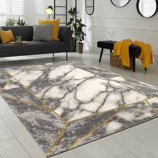 Paco Home Wohnzimmer-Teppiche Grau Gold Weich Marmor Optik Kurzflor mit vers. Designs, Grösse:120x170 cm, Farbe:Gold 5
