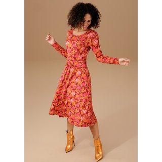 Jerseykleid ANISTON CASUAL Gr. 44, N-Gr, bunt (weinrot, orange, pink, rosa, gelb) Damen Kleider Maxikleid Freizeitkleider