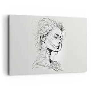 ARTTOR Bilder auf Leinwand 120x80cm Wandbild Schwarz-Weiß Menschen - 6015 | Frau Porträt Linie Groß XXL Wanddekoration Wohnzimmer Schlafzimmer Küche Wanddeko Wand Kunstdruck Wandkunst Wall Decor ARTTOR