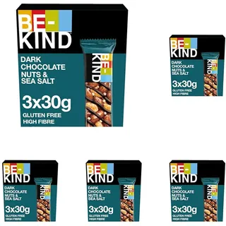 BE-KIND, Schokolade Müsliriegel, Gluten Frei, Snack, Dark Chocolate Nuts & Sea Salt, 3 x 30 g (Packung mit 5)