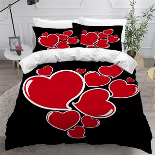 TiaoTian Bettwäsche 220x240 Cartoon-Herz Bettbezug leicht Atmungsaktiv Mikrofaser mit verdecktem Reißverschluss 2 Kissenbezüge 80x80 Rot Schwarz Bettwäsche Set Erwachsene Damen Männer