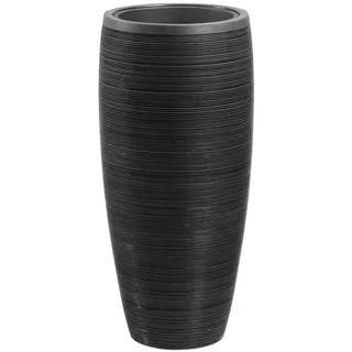 Dehner Übertopf Pflanzvase Singapur in Riffeloptik, Polystone, frostbeständiger, hoher Pflanztopf in modernem Design grau Ø 45 cm
