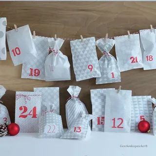 DIY Adventskalender 24 Papiertüten Groß Farbe Grau Rot 3 Meter Kordel Set * TOP
