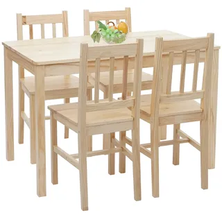 Mendler Esszimmer-Set HWC-F77, Sitzgruppe Esszimmergruppe, Massiv-Holz Landhaus 110cm ~ Kiefer lasiert