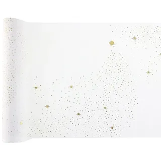 Weihnachts-Tischläufer aus Samt, goldene Tannen auf beigem Grund, 28x250 cm