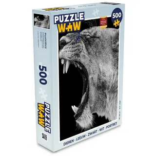 MuchoWow Puzzle Tiere - Löwe - Schwarz - Weiß - Porträt, 500 Puzzleteile, Foto-Puzzle, Bilderrätsel, Puzzlespiele, Spielzeug schwarz 34 cm x 48 cm x 2 cm | Hochformat
