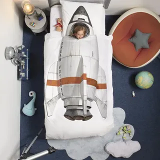 Snurk Bettwäsche-Set mit Bettbezug und Kissenbezügen, 100 % Baumwolle, hochwertiges Perkal, für Kinder und Mädchen, Farbe Weiß, Größe – Einzelbett 155 x 220 cm