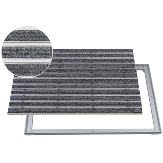 Fußmatte Emco Eingangsmatte DIPLOMAT + Rahmen 25mm Aluminium, Rips Hellgrau, Emco, rechteckig, Höhe: 25 mm, Größe: 750x500 mm, für Innen- und überdachten Außenbereich grau 75 cm x 50 cm x 25 mm