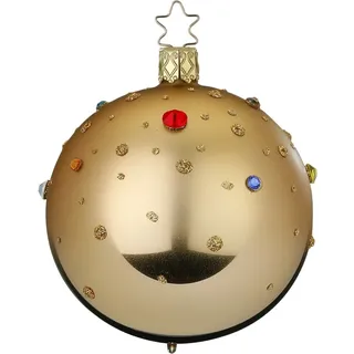 INGE-GLAS® Weihnachtsbaumkugel Funkelndes Fest, brokatgold Ø8cm (1 St), mundgeblasen, handbemalt goldfarben