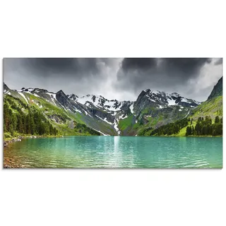 ARTland Wanddeko Glasbilder Wandbild Glas Bild einteilig 100x50 cm Querformat Berge Gebirge Natur Landschaft Norwegen Wald See Bergsee Tal S5YM