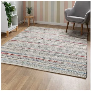 Steffensmeier Wollteppich Barlo Mit Fusselstopp, Rechteckig, Handwebteppich, Handweb Teppich, gewalkt bunt 70 cm x 130 cm