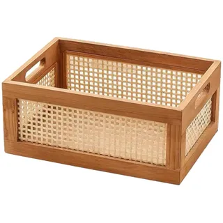 Zerodeko Großer Handgeflochtener Körbe Geflochten Aufbewahrungskorb und Bambus Dekorativer Multifunktionaler Aufbewahrungshalter für Schlafzimmer oder Schreibtisch 35x25x16cm
