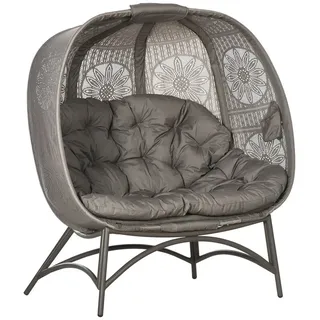 autolock Gartenstuhl Gartenstuhl 2-Sitzer Papasansessel mit Faltbarem Korb und Kissen, Loungesessel,126x75x142cm,klappbar,großes Sitzkissen,Stahlrahmen braun