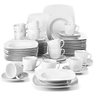 MALACASA Julia Geschirrset 12 Personen, 60-tlg Porzellan Geschirr Set, Tafelservice mit je 12 Speiseteller, Dessertteller, Suppenteller, Kaffeetassen und Untertassen, Tafelservice 12 Personen