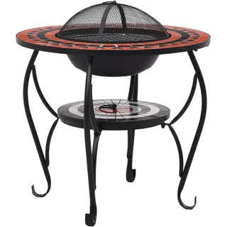 vidaXL Feuerschale Mosaik Feuerstelle Grill Gartenfeuer Feuerkorb Terrassenofen Grillfeuer Garten Terrasse Balkon Terrakotta Weiß 68cm Keramik