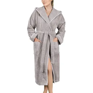 Laynenburg Damenbademantel Bademantel Damen Frottee Kapuze Baumwolle, Baumwolle, Gürtel, Frottee Kapuze Lang Baumwolle S-3XL grau M | 121 cm