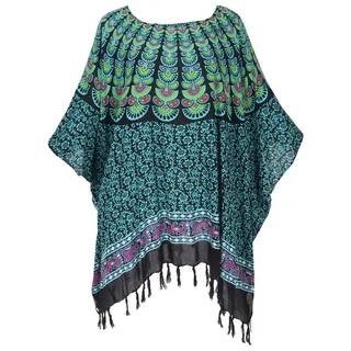 Guru-Shop Longbluse Kaftan, Ibiza-StyleTunika, Boho Bluse, Damen.. alternative Bekleidung blau|schwarz
