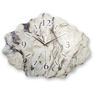 Kreative Feder Designer-Wanduhr aus Stein (Beton) mit flüsterleisem Uhrwerk - Marmor-Optik weiß (leises Quarzuhrwerk)