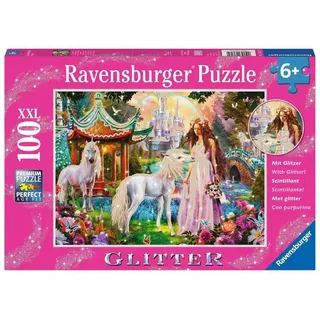 Ravensburger Kinderpuzzle - 13617 Im Reich der Blütenkönigin - Einhorn-Puzzle für Kinder ab 6 Jahren, mit 100 Teilen im XXL-Format, mit Glitzer