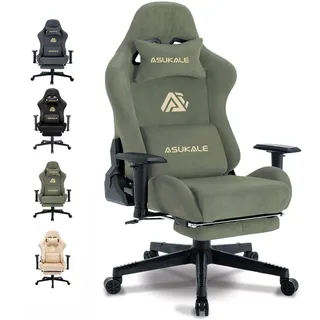 Asukale Gaming Stuhl | Bürostuhl Ergonomisch | Wildlederimitat Gamingstuhl mit Fußstütze | 90°-175° Rückenlehne