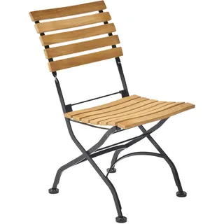 Ambia Garden Gartenklappstuhl, Schwarz, Teak, Holz, Metall, Teakholz, rund, 46x59x86.5 cm, klappbar, wetterbeständig, Gartenmöbel, Gartenstühle, Gartenklappstühle