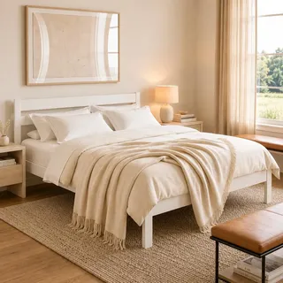 ESTADESIGN Standard Doppelbett – Holzbett 160x200 cm (Weiß), ohne Lattenrost – Massivholzbett mit Kopfteil I Birkenholz I FSC®-Zertifiziert | Skandinavisches Design | Emissionsarm