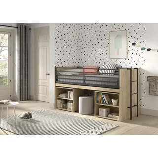 Funktionsbett 90x200 Schreibplatte Regale Halbhochbett Spielbett Jugendbett